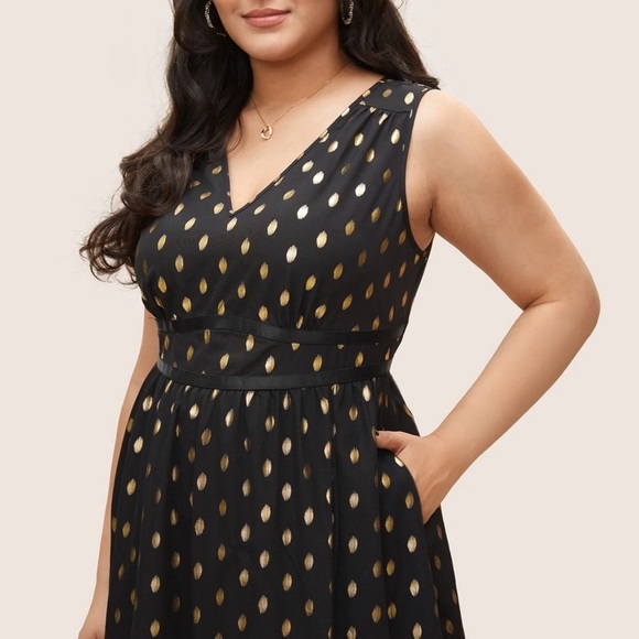 BloomChic Size M Glitter Polka Dot Pocket Patchwork Tank Dress us size 10 - Picture 3 of 6